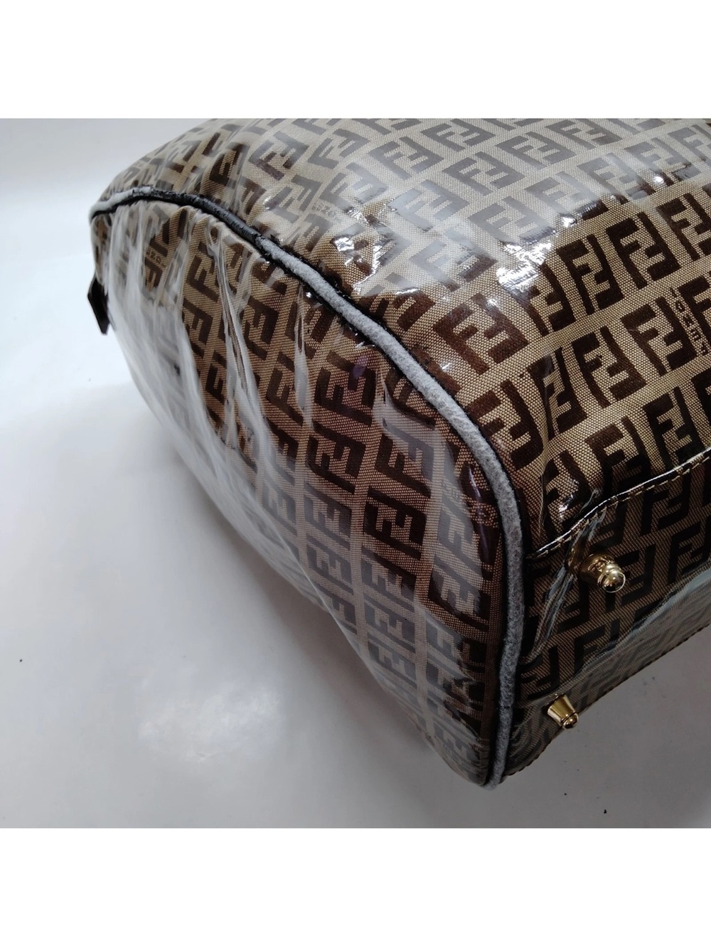 Fendi Beige Brown FF Logo Coated Canvas Duffel Bag - Picture 6 of 10